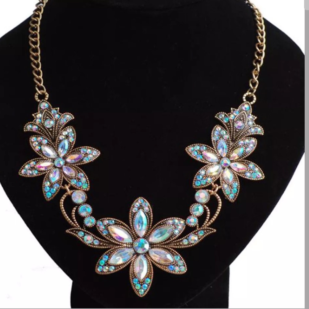 Statement Crystal / Rhinestone Necklace Multicolo… - image 1